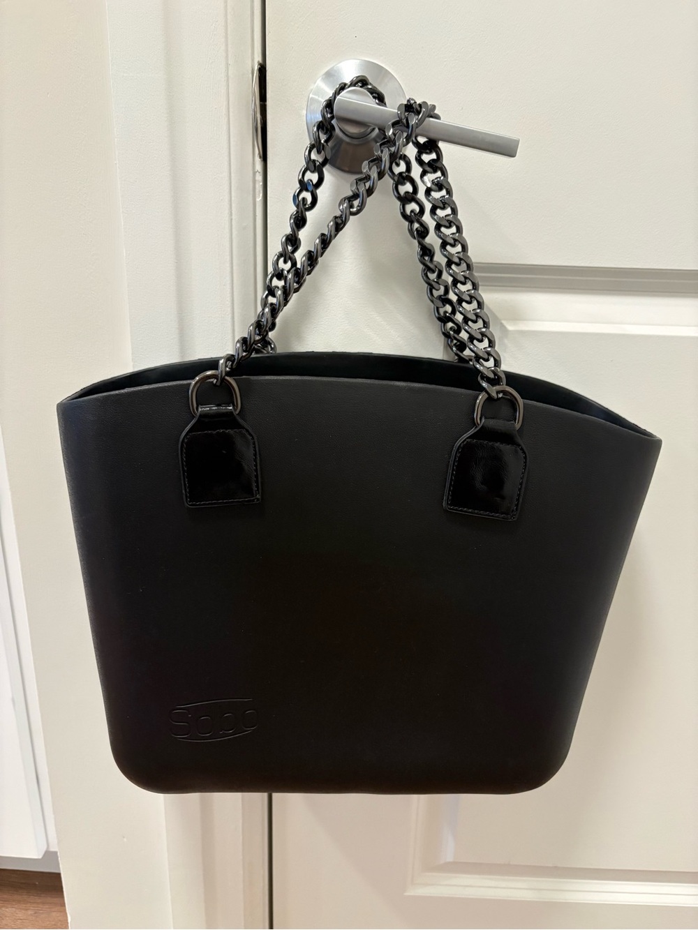 Black Tote Bag with Chain Handles